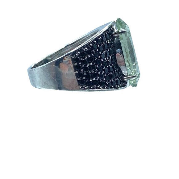 Sterling Silver 925 Green Amethyst Wide Band Ring Size 10 Signed PK Statement - Picture 8 of 12